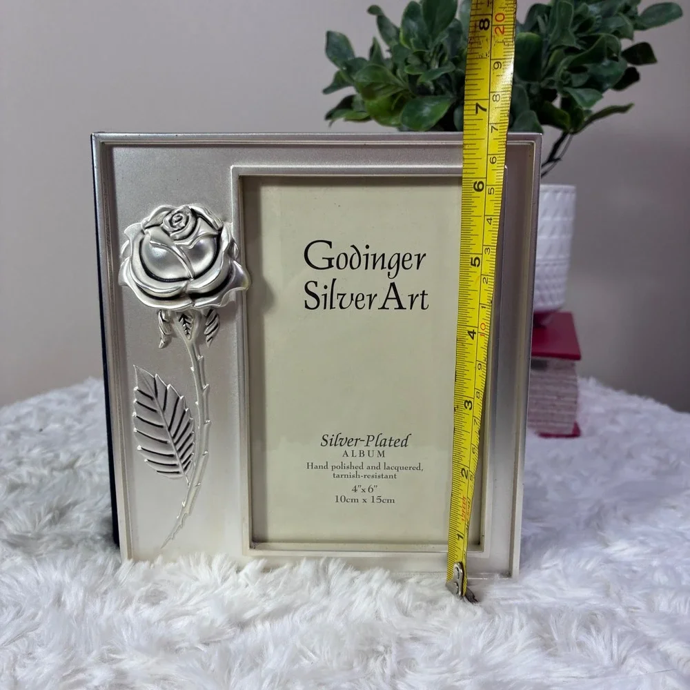Godinger Silver Art Rose Photo Album Silver Plated 4x6 Tarnish Resistant Velvet